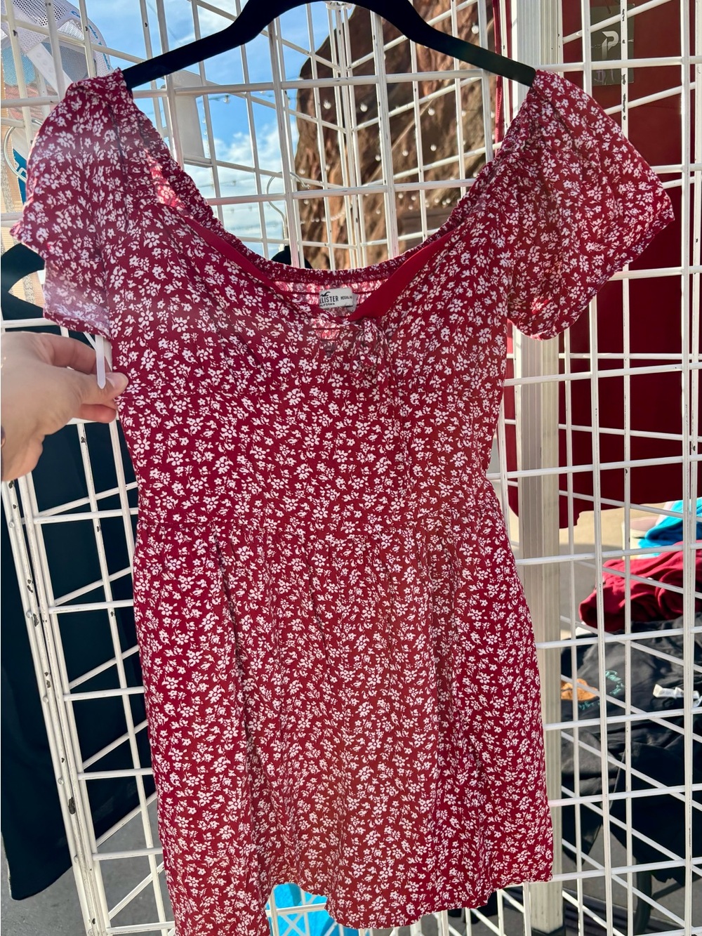 Hollister Red Floral Short-Sleeve Square Neck Dress